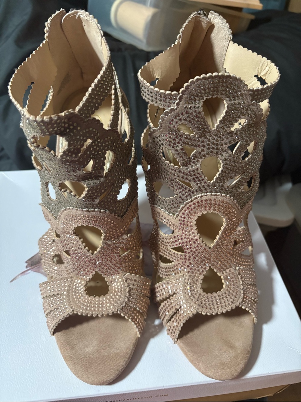 Jessica Simpson Crystal Cutout Blush High Heel Sandals